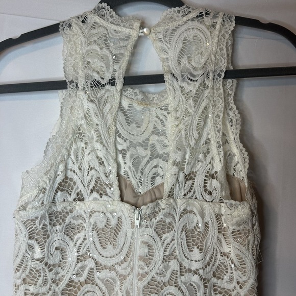 Sequin Hearts Cream Lace Sequin Homecoming Wedding Mini Dress Size 5 Stretchy - Picture 5 of 12